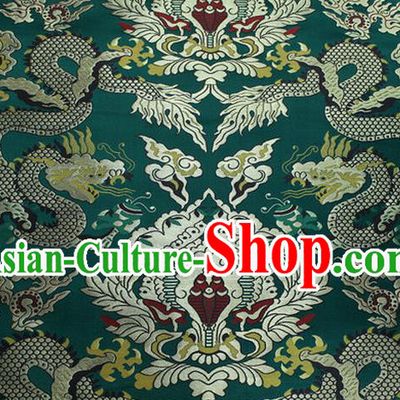 Chinese Traditional Ancient Costume Palace Dragons Pattern Mandarin Jacket Tibetan Robe Green Brocade Tang Suit Fabric Hanfu Material