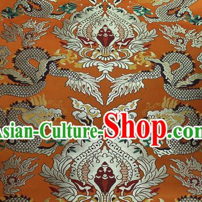 Chinese Traditional Ancient Costume Palace Dragons Pattern Mandarin Jacket Tibetan Robe Orange Brocade Tang Suit Fabric Hanfu Material