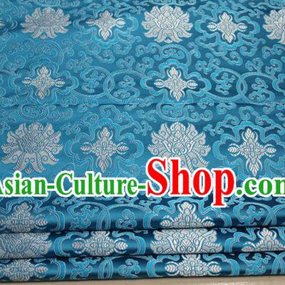 Chinese Traditional Ancient Costume Palace Lotus Pattern Mongolian Robe Cheongsam Blue Brocade Tang Suit Fabric Hanfu Material