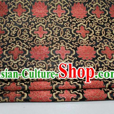 Chinese Traditional Ancient Costume Palace Red Lotus Pattern Mongolian Robe Cheongsam Black Brocade Tang Suit Fabric Hanfu Material