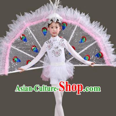 Traditional Chinese Peacock Dance Costume Folk Dance Pavane Dance Clothing for Kids