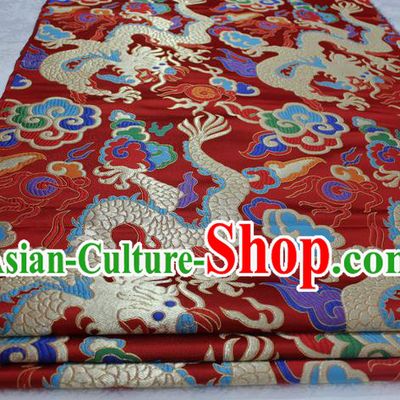Chinese Traditional Ancient Costume Palace Dragons Pattern Cheongsam Tibetan Robe Red Brocade Tang Suit Satin Fabric Hanfu Material