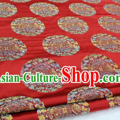 Chinese Traditional Ancient Costume Palace Round Dragons Pattern Mongolian Robe Cheongsam Red Brocade Tang Suit Fabric Hanfu Material