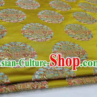 Chinese Traditional Ancient Costume Palace Round Dragons Pattern Mongolian Robe Cheongsam Yellow Brocade Tang Suit Fabric Hanfu Material