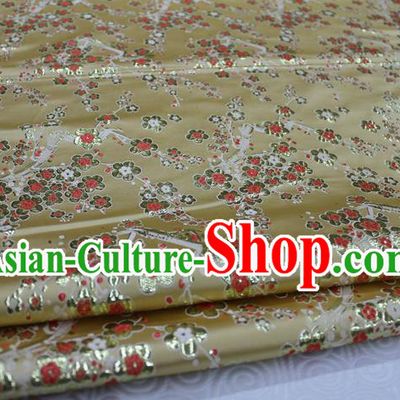 Chinese Traditional Ancient Costume Palace Wintersweet Pattern Cheongsam Yellow Brocade Tang Suit Satin Fabric Hanfu Material