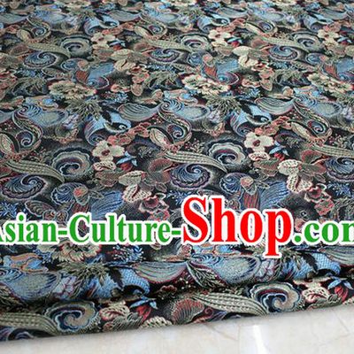 Chinese Traditional Ancient Costume Palace Pattern Cheongsam Navy Brocade Tang Suit Satin Fabric Hanfu Material
