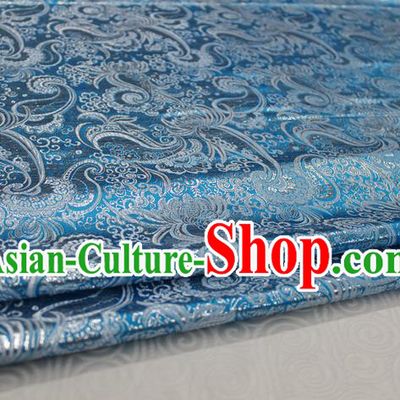 Chinese Traditional Ancient Costume Palace Pattern Tang Suit Cheongsam Blue Brocade Mongolian Robe Satin Fabric Hanfu Material