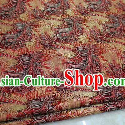 Chinese Traditional Ancient Costume Palace Feather Pattern Tang Suit Red Brocade Cheongsam Satin Fabric Hanfu Material