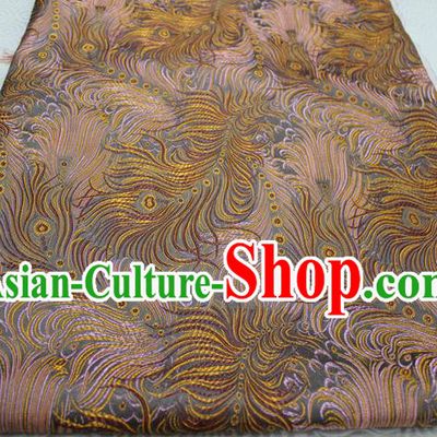 Chinese Traditional Ancient Costume Palace Feather Pattern Tang Suit Yellow Brocade Cheongsam Satin Fabric Hanfu Material