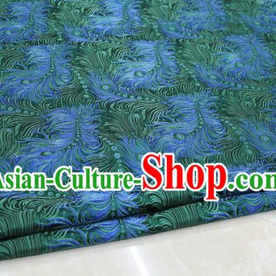 Chinese Traditional Ancient Costume Palace Feather Pattern Tang Suit Green Brocade Cheongsam Satin Fabric Hanfu Material