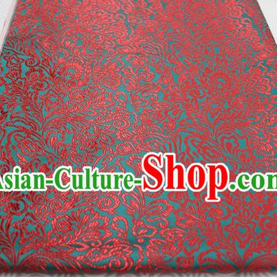 Chinese Traditional Ancient Costume Palace Phoenix Flower Pattern Tang Suit Green Brocade Cheongsam Satin Fabric Hanfu Material