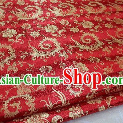 Chinese Traditional Ancient Costume Palace Pteris Pattern Cheongsam Red Brocade Tang Suit Satin Fabric Hanfu Material