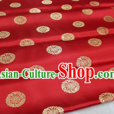 Chinese Traditional Ancient Costume Palace Longevity Pattern Cheongsam Red Brocade Tang Suit Satin Fabric Hanfu Material