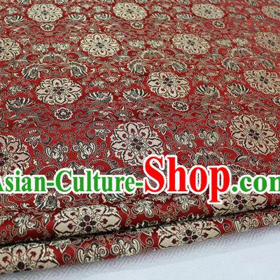 Chinese Traditional Ancient Costume Palace Flower Pattern Tang Suit Red Nanjing Brocade Cheongsam Satin Fabric Hanfu Material