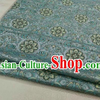 Chinese Traditional Ancient Costume Palace Flower Pattern Tang Suit Blue Nanjing Brocade Cheongsam Satin Fabric Hanfu Material