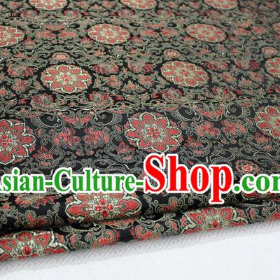 Chinese Traditional Ancient Costume Palace Flower Pattern Tang Suit Black Nanjing Brocade Cheongsam Satin Fabric Hanfu Material