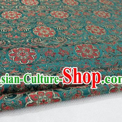 Chinese Traditional Ancient Costume Palace Flower Pattern Tang Suit Green Nanjing Brocade Cheongsam Satin Fabric Hanfu Material