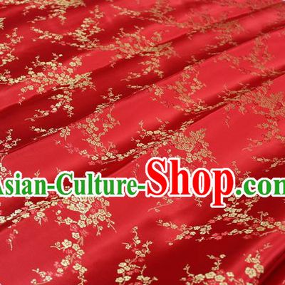 Chinese Traditional Ancient Costume Palace Wintersweet Pattern Cheongsam Red Brocade Tang Suit Satin Fabric Hanfu Material