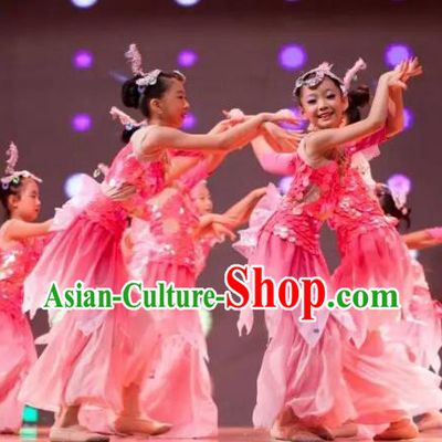 Traditional Chinese Yangge Fan Dance Costume, Folk Dance Drum Dance Uniform Yangko Pink Clothing for Kids
