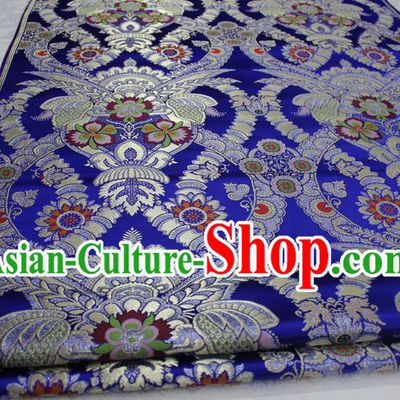 Chinese Traditional Ancient Costume Palace Enkianthus Pattern Cheongsam Blue Brocade Tang Suit Satin Fabric Hanfu Material