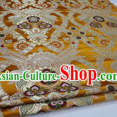 Chinese Traditional Ancient Costume Palace Enkianthus Pattern Cheongsam Yellow Brocade Tang Suit Satin Fabric Hanfu Material