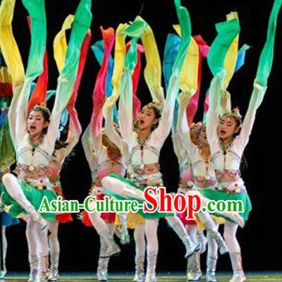 Traditional Chinese Yangge Fan Dance Costume, Folk Dance Drum Dance Water Sleeve Uniform Yangko Clothing for Kids