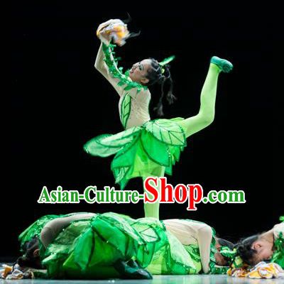 Traditional Chinese Classic Stage Performance Dance Costume, Folk Dance Green Uniform Yangko Clothing for Kids