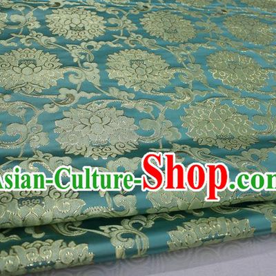 Chinese Traditional Ancient Costume Palace Pattern Xiuhe Suit Blue Brocade Cheongsam Satin Mongolian Robe Fabric Hanfu Material