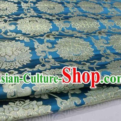 Chinese Traditional Ancient Costume Palace Pattern Xiuhe Suit Lake Blue Brocade Cheongsam Satin Mongolian Robe Fabric Hanfu Material