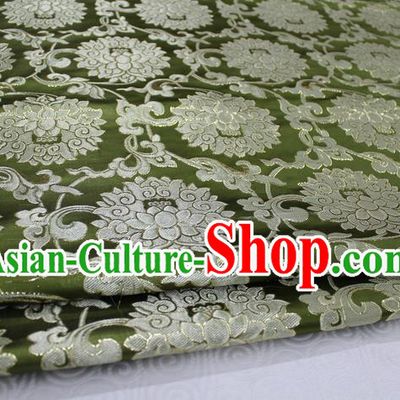Chinese Traditional Ancient Costume Palace Pattern Xiuhe Suit Olive Green Brocade Cheongsam Satin Mongolian Robe Fabric Hanfu Material