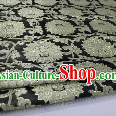 Chinese Traditional Ancient Costume Palace Pattern Xiuhe Suit Black Brocade Cheongsam Satin Mongolian Robe Fabric Hanfu Material