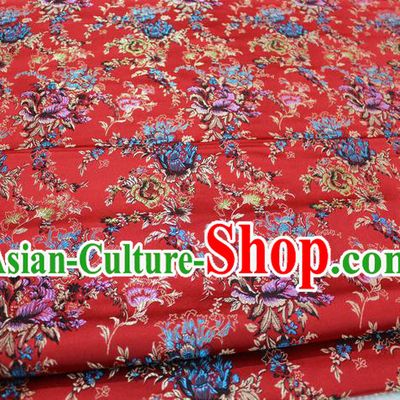 Chinese Traditional Ancient Costume Palace Flowers Pattern Xiuhe Suit Red Brocade Cheongsam Satin Fabric Hanfu Material