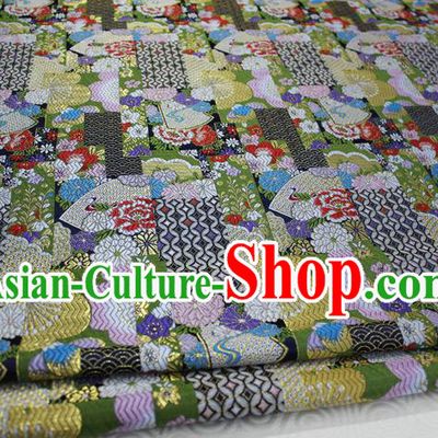 Chinese Traditional Ancient Costume Palace Kimono Pattern Xiuhe Suit Green Brocade Cheongsam Satin Fabric Hanfu Material