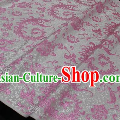 Chinese Traditional Ancient Costume Palace Pink Ombre Flowers Pattern Xiuhe Suit White Brocade Cheongsam Satin Fabric Hanfu Material