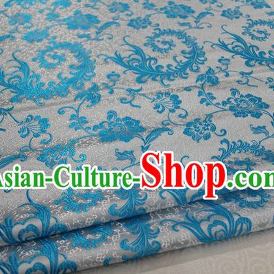 Chinese Traditional Ancient Costume Palace Blue Ombre Flowers Pattern Xiuhe Suit Brocade Cheongsam Satin Fabric Hanfu Material