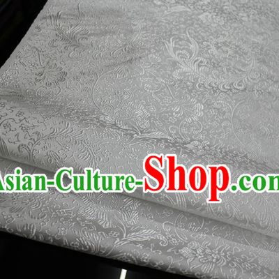 Chinese Traditional Ancient Costume Palace Ombre Flowers Pattern Xiuhe Suit White Brocade Cheongsam Satin Fabric Hanfu Material