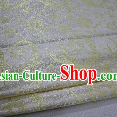 Chinese Traditional Ancient Costume Palace Golden Ombre Flowers Pattern Xiuhe Suit White Brocade Cheongsam Satin Fabric Hanfu Material