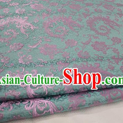 Chinese Traditional Ancient Costume Palace Ombre Flowers Pattern Xiuhe Suit Green Brocade Cheongsam Satin Fabric Hanfu Material