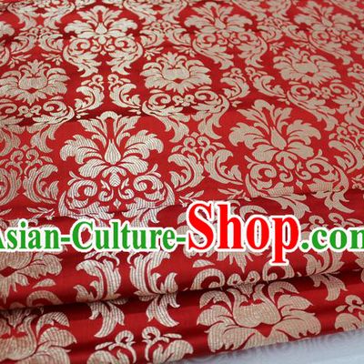 Chinese Traditional Ancient Costume Palace Pattern Xiuhe Suit Red Brocade Cheongsam Satin Fabric Hanfu Material