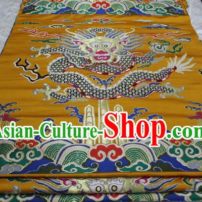 Chinese Traditional Ancient Costume Palace Dragon Pattern Xiuhe Suit Yellow Brocade Mongolian Robe Satin Fabric Hanfu Material