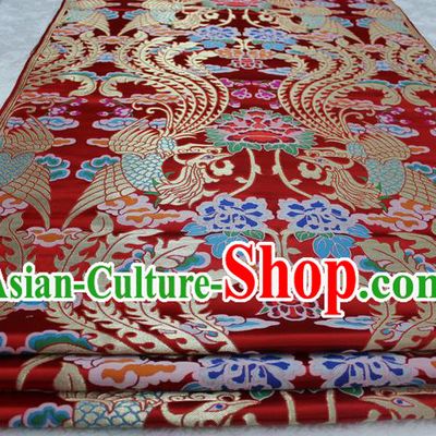 Chinese Traditional Ancient Costume Palace Phoenix Pattern Xiuhe Suit Red Brocade Mongolian Robe Satin Fabric Hanfu Material
