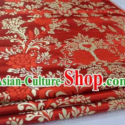 Chinese Traditional Ancient Costume Palace Peony Pattern Xiuhe Suit Red Brocade Mongolian Robe Satin Fabric Hanfu Material