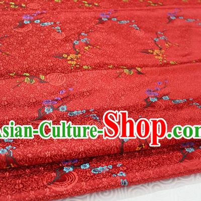 Chinese Traditional Ancient Costume Palace Wintersweet Pattern Red Cheongsam Brocade Xiuhe Suit Satin Fabric Hanfu Material