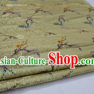 Chinese Traditional Ancient Costume Palace Wintersweet Pattern Golden Cheongsam Brocade Xiuhe Suit Satin Fabric Hanfu Material