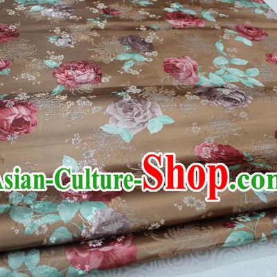 Chinese Traditional Ancient Costume Palace Peony Pattern Cheongsam Bronze Brocade Xiuhe Suit Satin Fabric Hanfu Material