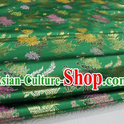 Chinese Traditional Ancient Costume Palace Phoenix Chrysanthemum Pattern Cheongsam Green Brocade Xiuhe Suit Satin Fabric Hanfu Material
