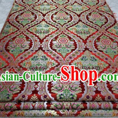 Chinese Traditional Ancient Costume Palace Pattern Cheongsam Red Nanjing Brocade Xiuhe Suit Satin Fabric Hanfu Material