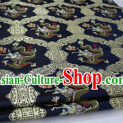 Chinese Traditional Ancient Costume Palace Dragon Pattern Cheongsam Navy Nanjing Brocade Xiuhe Suit Satin Fabric Hanfu Material