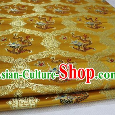 Chinese Traditional Ancient Costume Palace Dragon Pattern Cheongsam Golden Nanjing Brocade Xiuhe Suit Satin Fabric Hanfu Material