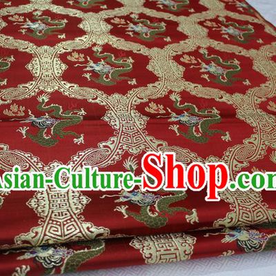 Chinese Traditional Ancient Costume Palace Dragon Pattern Cheongsam Purplish Red Nanjing Brocade Xiuhe Suit Satin Fabric Hanfu Material